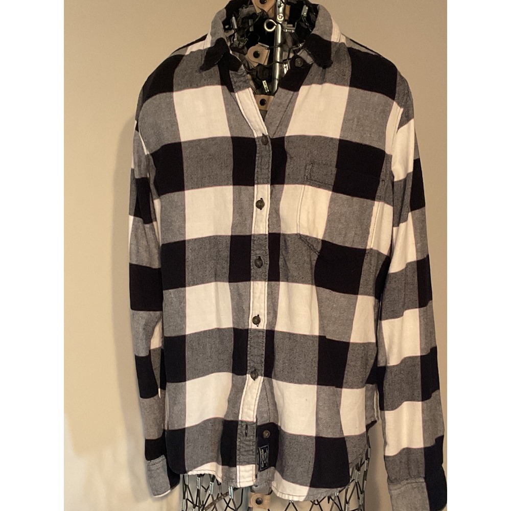 Abercrombie & Fitch Mens Buffalo Plaid Flannel Shirt Black White Size M 140S0127
